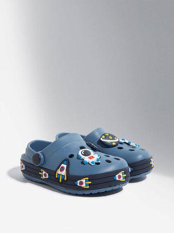 Yellow Dark Blue Space-Themed Applique Clogs