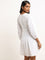 LOV White Floral Embroidered Casual Cotton A-Line Dress