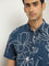 WES Casuals Dark Blue Floral Pattern Slim-Fit Cotton Shirt