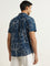 WES Casuals Dark Blue Floral Pattern Slim-Fit Cotton Shirt