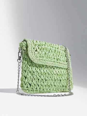 Studiowest Light Green Woven-Textured Sling Bag