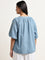 Gia Light Blue Cut-Out Detailed Cotton Blouse