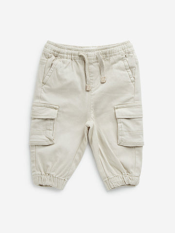 HOP Baby Beige Mid-Rise Cotton Cargo Joggers