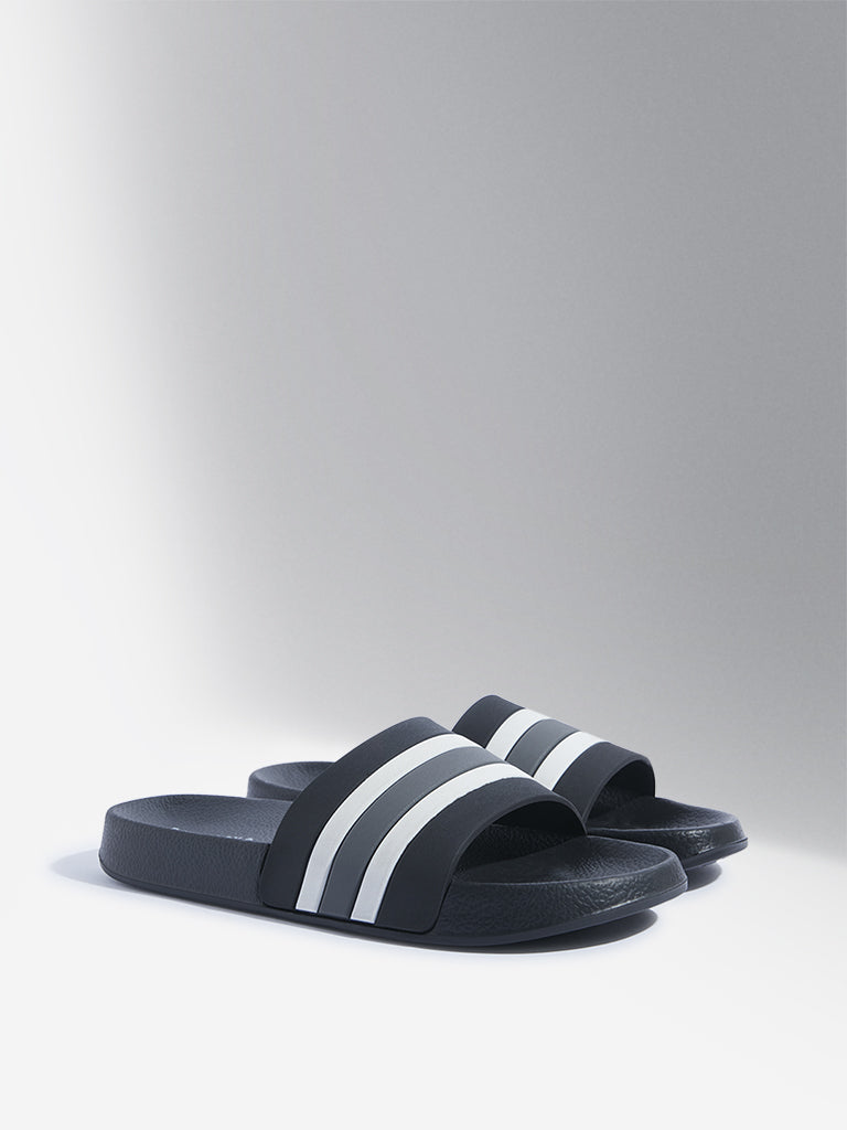 SOLEPLAY Black Striped Design Slides