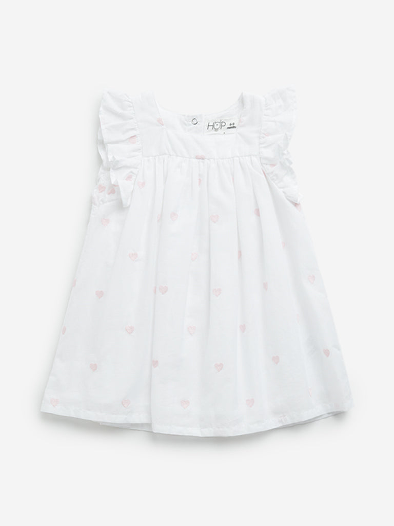 HOP Baby White Heart A-Line Cotton Dress