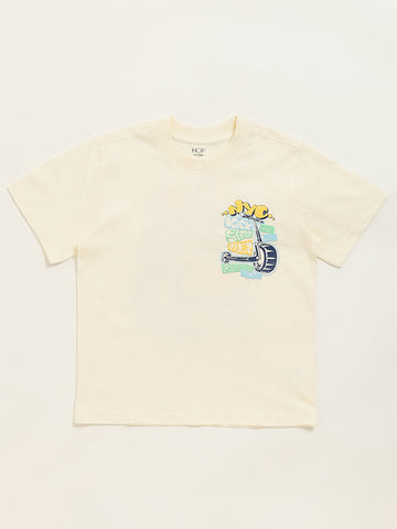 HOP Kids Off-White Text Design Cotton T-Shirt