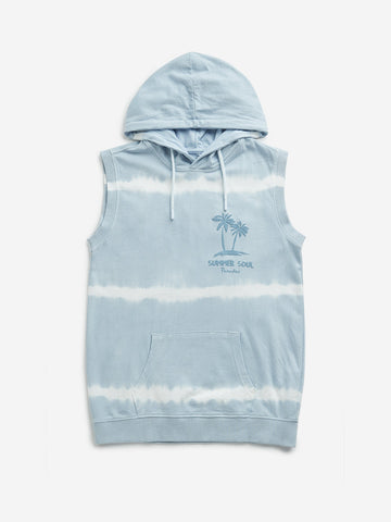 Y&F Kids Blue Tie-Dye Hooded Cotton T-Shirt