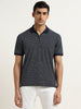 Ascot Navy Geometric Relaxed-Fit Cotton Blend Polo T-Shirt