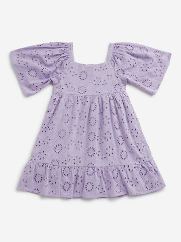 HOP Kids Lilac Schiffli Design Tiered Dress