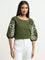 LOV Olive Leaf Embroidered Cotton Top