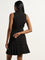 Wardrobe Black Solid A-line Dress with Belt