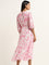 Wardrobe Pink Floral Printed A-Line Dress with Belt