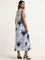 Wardrobe Ivory & Navy Abstract Printed Straight Dress