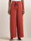 LOV Red Slit-Detailed High-Rise Palazzos