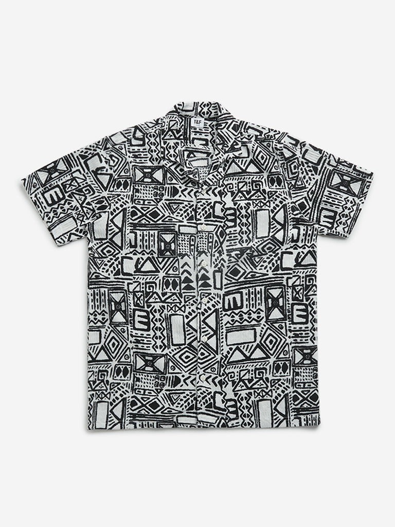 Y&F Kids Black Abstract Design Resort-Fit Shirt