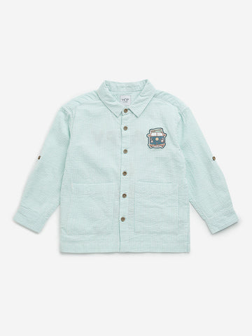 HOP Kids Light Teal Seersucker Textured Cotton Shirt