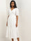 LOV White Textured Tiered Cotton Dress