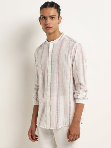 ETA Dusty Pink Stripe Printed Resort-Fit Cotton Shirt