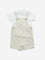 HOP Baby Beige Pinstriped Dungaree with T-Shirt Set