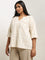 Gia Cream Swiss Dot Textured Cotton Blend Blouse