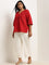 Gia Red Seersucker Textured Cotton Top