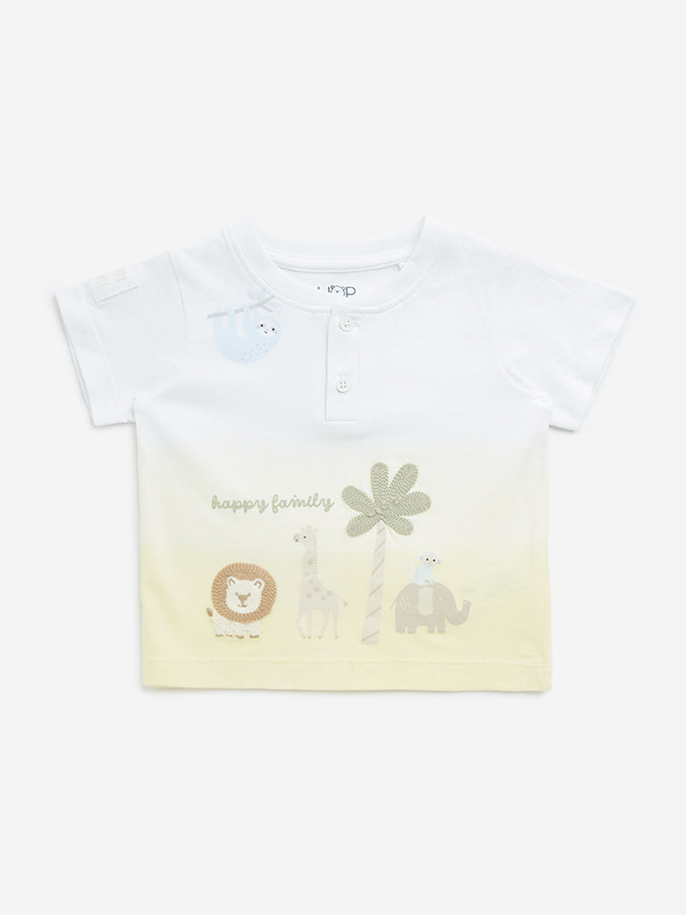 HOP Baby Yellow Animal Printed Cotton T-Shirt