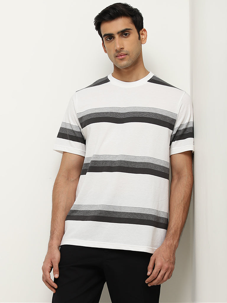 WES Lounge Grey Striped Relaxed-Fit T-Shirt