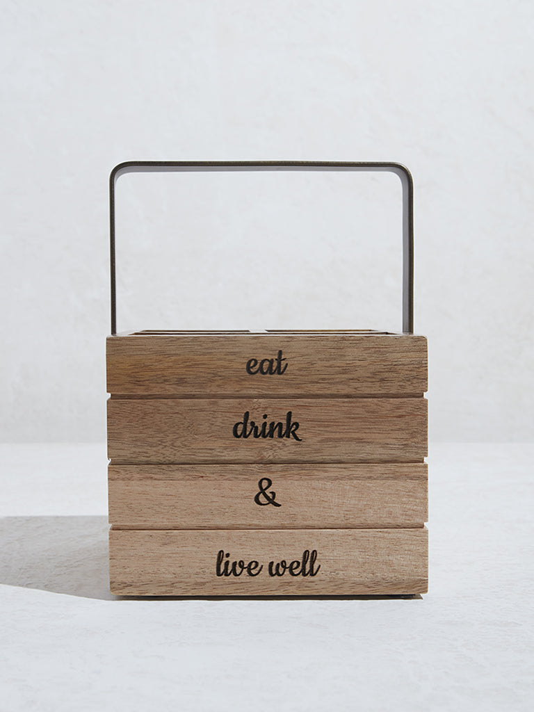 Westside Home Light Brown Text Printed Wooden Caddy