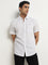 WES Casuals White Leaf Printed Slim-Fit Blended Linen Shirt