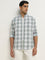 WES Casuals Light Green Checkered Slim-Fit Cotton Shirt