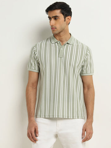 WES Casuals Sage Striped Relaxed-Fit Polo T-Shirt