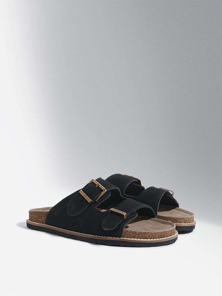 LUNA BLU Black Double Band Comfort Sandals