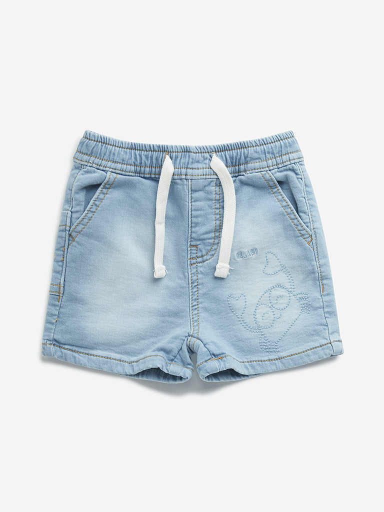 HOP Baby Light Blue Faded Mid-Rise Denim Shorts