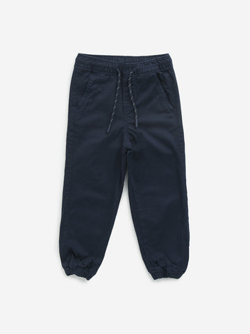 HOP Kids Navy Solid Mid-Rise Cotton Blend Joggers