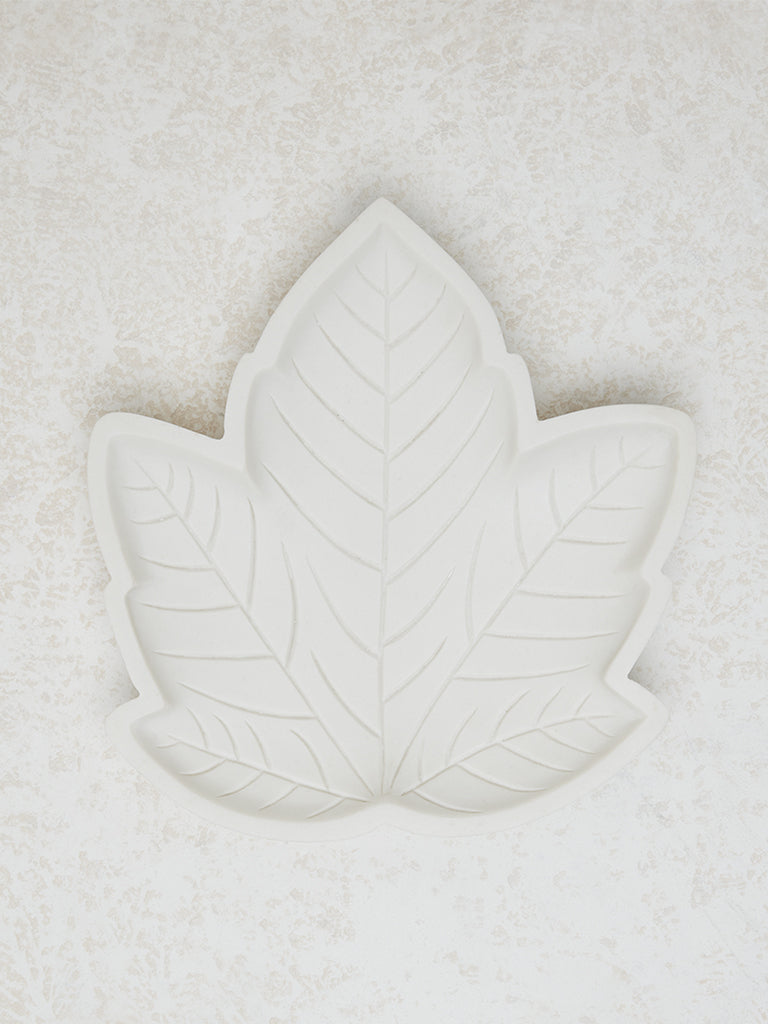 Westside Home White Marble Leaf Design Decorative Platter