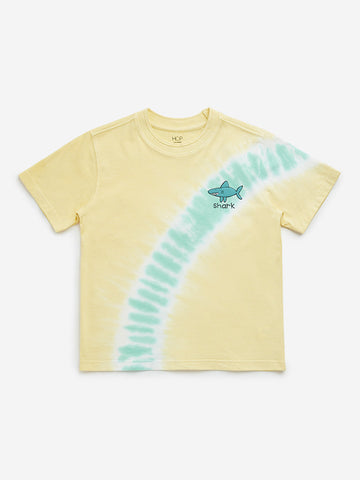 HOP Kids Yellow Tie-Dye Printed Cotton T-Shirt