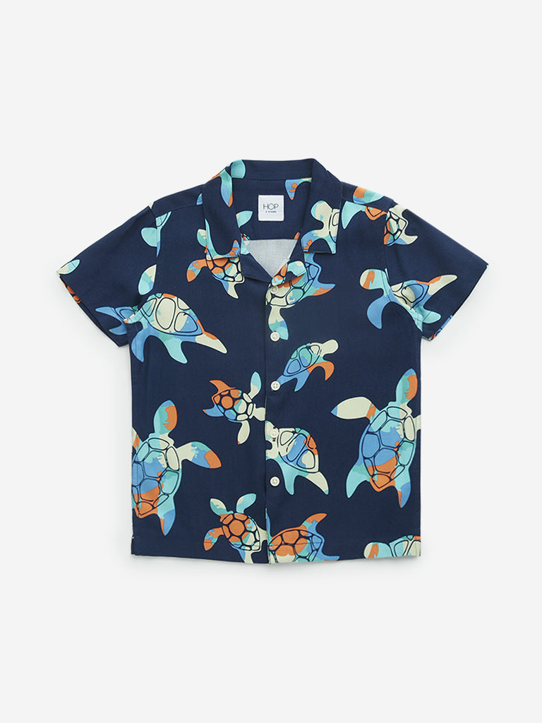 HOP Kids Navy Turtle Printed Shirt