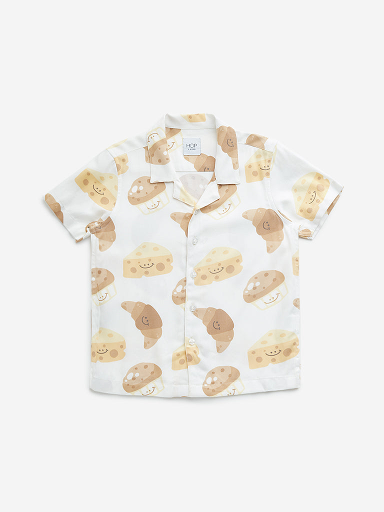 HOP Kids White Food Printed Shirt