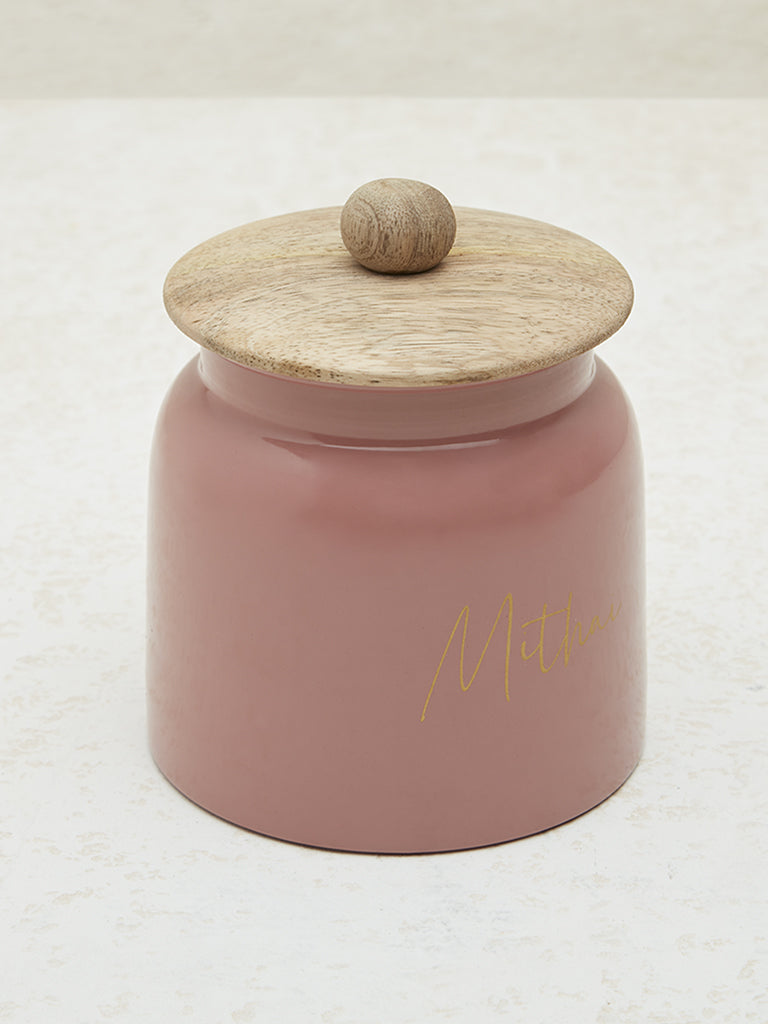 Westside Home Pink Text Design Sweets Jar with Wooden Lid