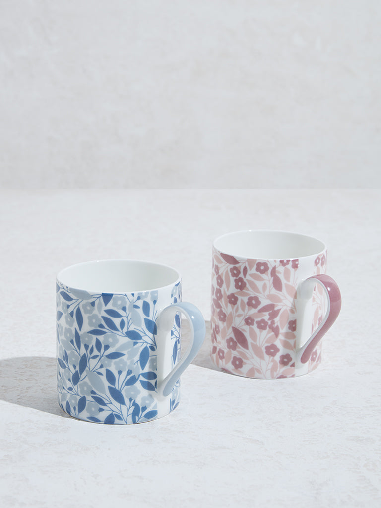 Westside Home Blue & Pink Floral Design Mugs (Set of 2)