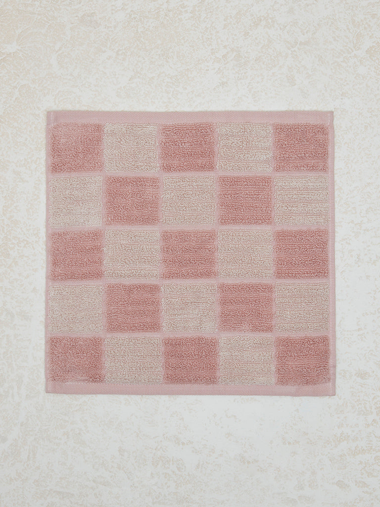 Westside Home Pink Checkered Design Face Towel (Set of 2)