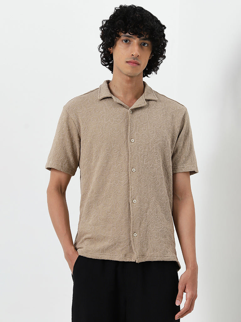 ETA Dark Taupe Textured Relaxed Fit Shirt