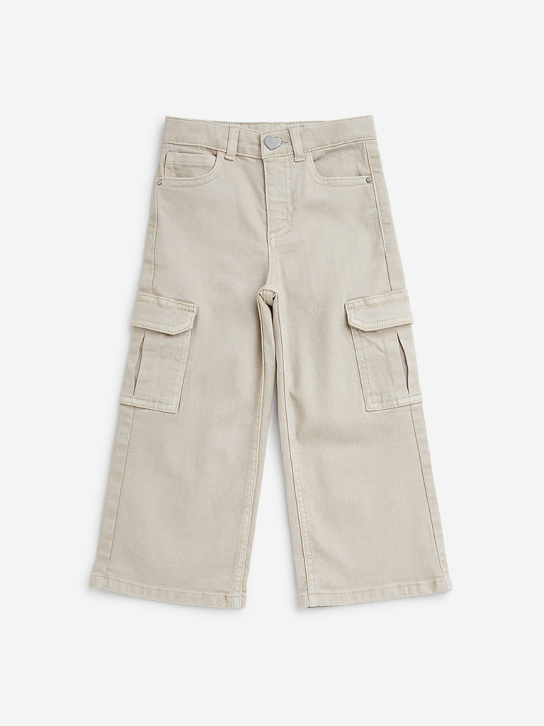 HOP Kids Beige Cargo-Style Relaxed - Fit Mid - Rise Jeans