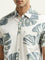 WES Casuals Teal Leaf Printed Slim-Fit Cotton Shirt