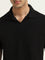 WES Casuals Black Knitted Relaxed-Fit Cotton Polo T-Shirt