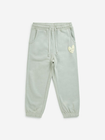 HOP Kids Sage Heart Design High-Rise Cotton Blend Joggers