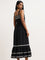 LOV Black Embroidered Tiered Cotton Dress with Belt