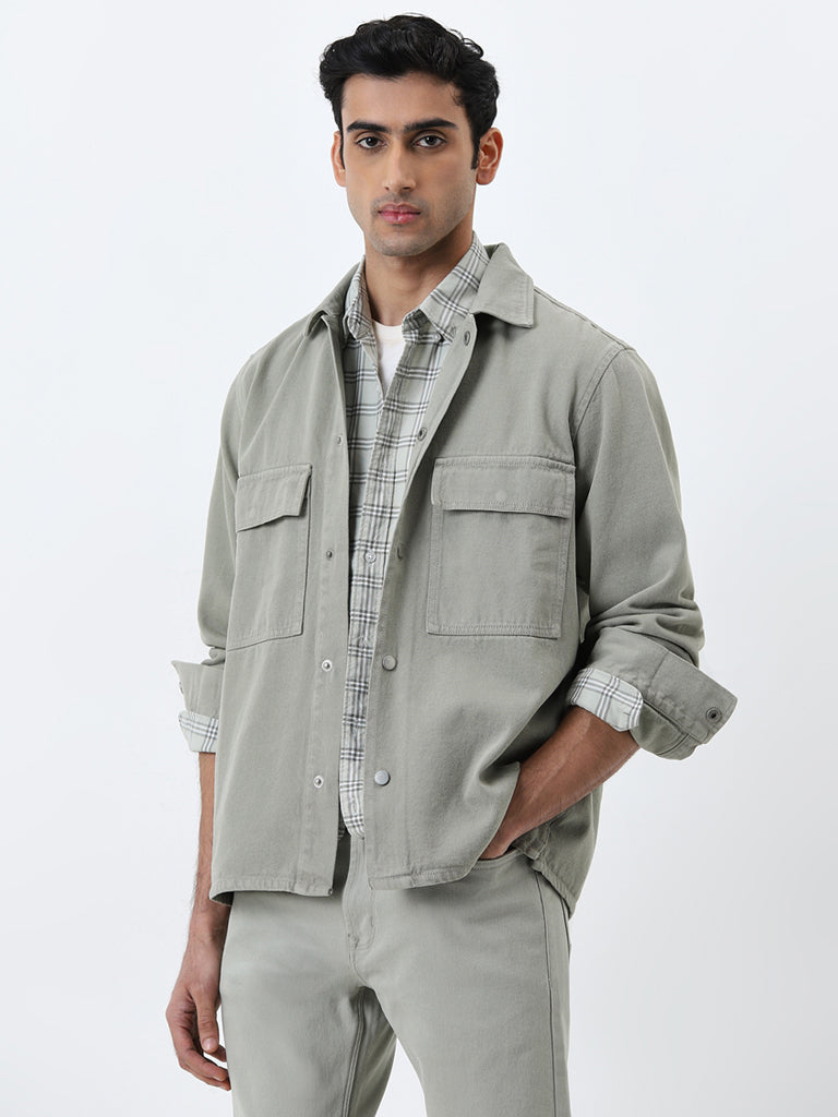 WES Casuals Light Sage Relaxed-Fit Cotton Jacket