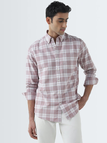 WES Casuals Pink Checkered Design Relaxed-Fit Cotton Shirt