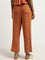 LOV Rust High-Rise Blended Linen Trousers